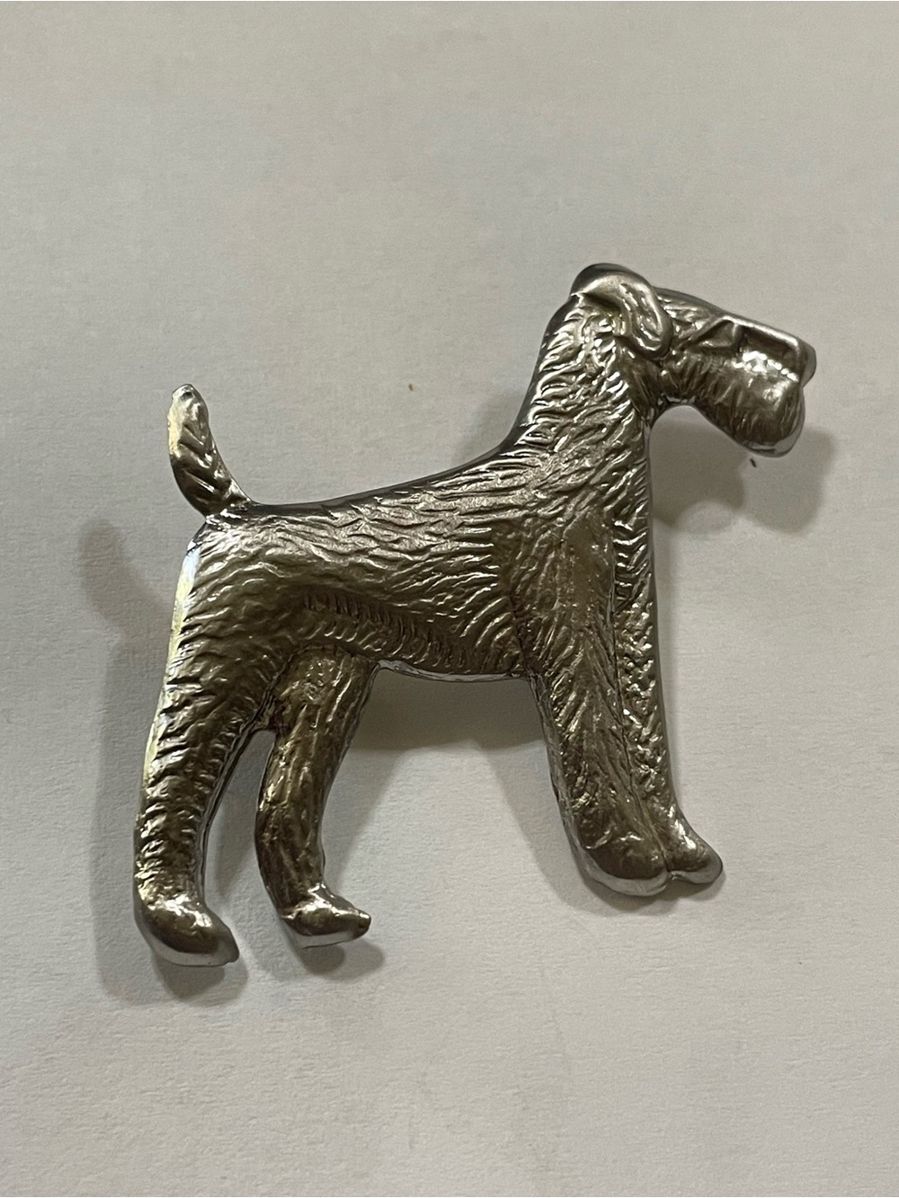 Vintage Silver Tone Airedale / Welsh Terrier Dog  Brooch #9656